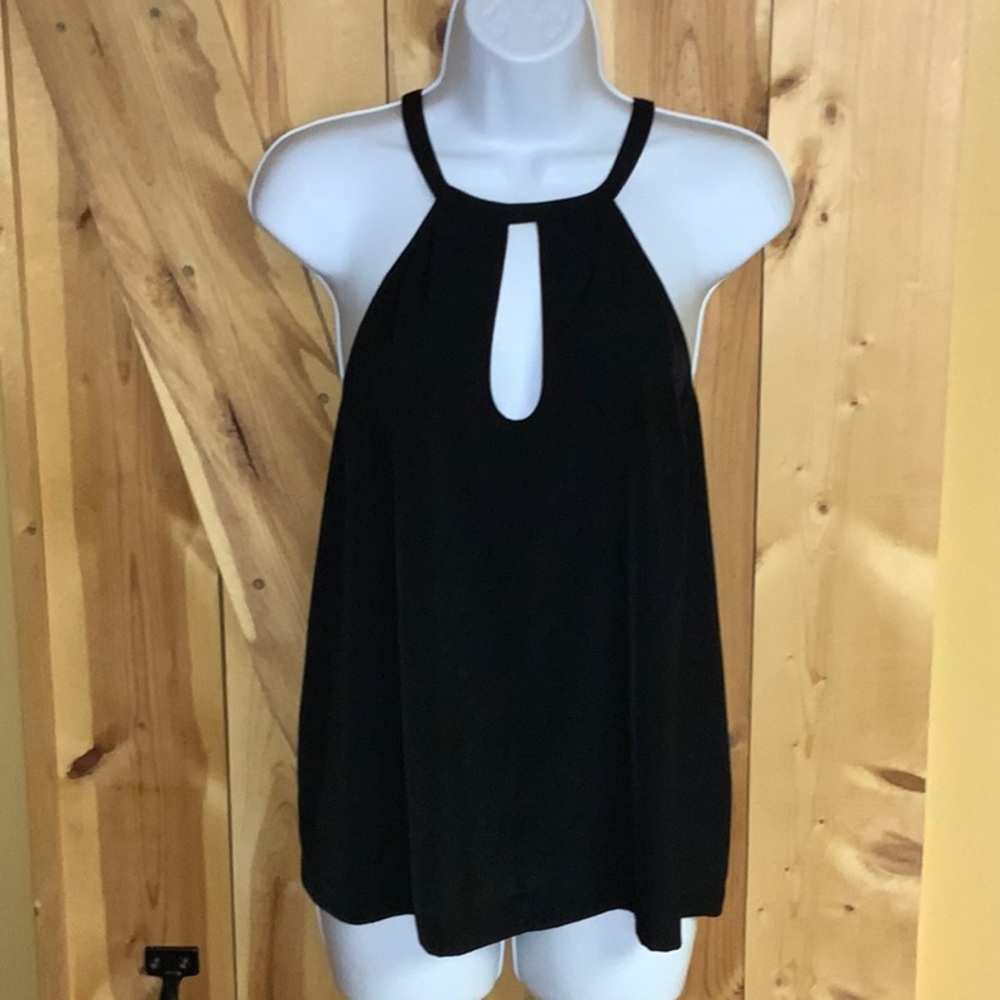 VALETTE - Black Sleeveless Top with Keyhole Opening in Front (Size Small)